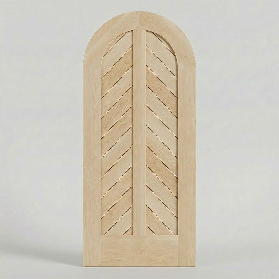 Carina Round Top Chevron Solid Wood Exterior Front Door in Maple wood