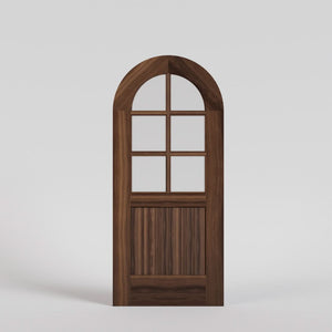 Round Top Door with Six Glass Panels in Black Walnut