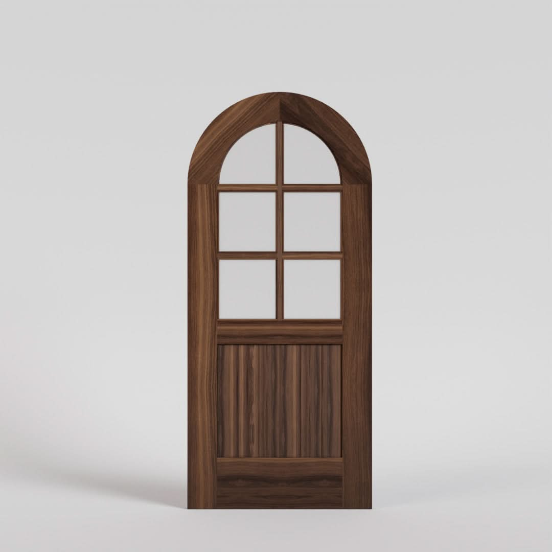 Round Top Door with Six Glass Panels in Black Walnut