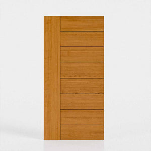 Cherry wood modern wooden door with horizontal slats on a white background