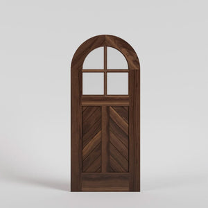 Chevron Panel Glass Round Top Door in Black Walnut