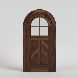 Chevron Panel round top door with matching casing in Black Walnut