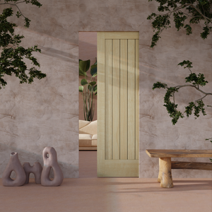 Shaker Classic Single Panel Pocket Door in a monochrome clay room