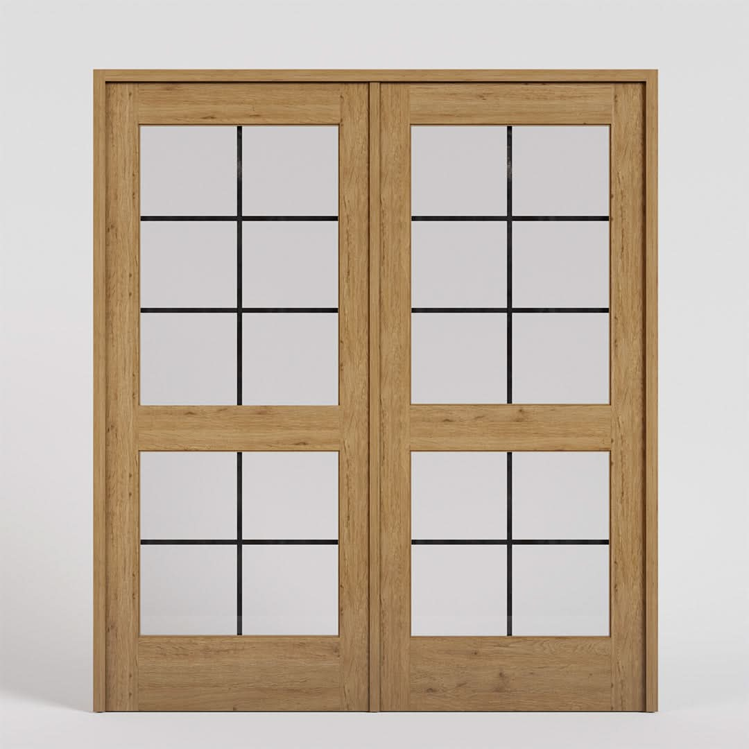 Pre-hung White Oak Double Glass Exterior French Doors