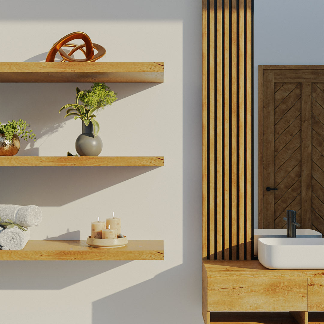 Three Floating Shelves in a Bathroom