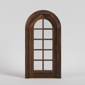 French style glass round top door in Black Walnut with matched casing