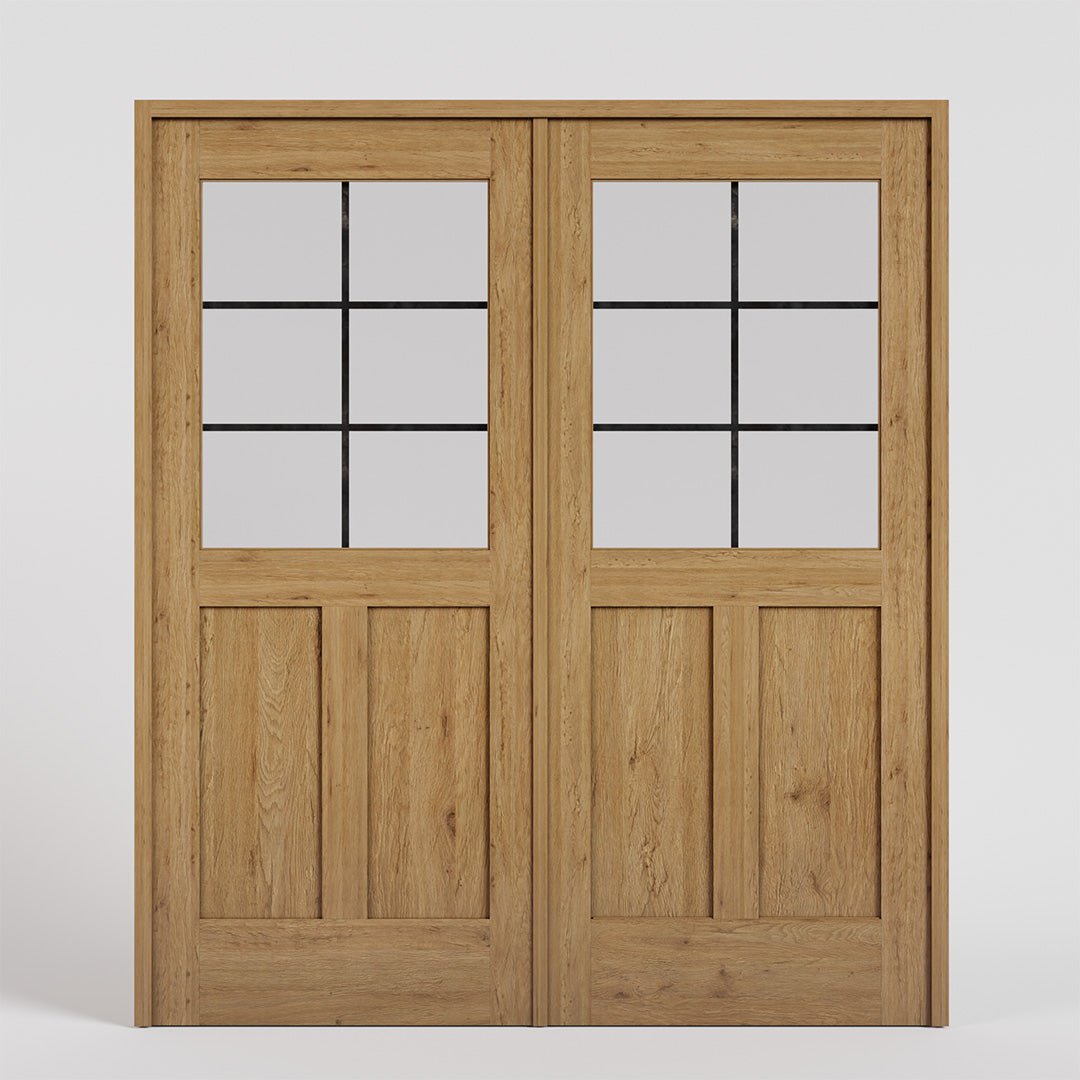 Pre-hung White Oak Half Glass Double French Doors