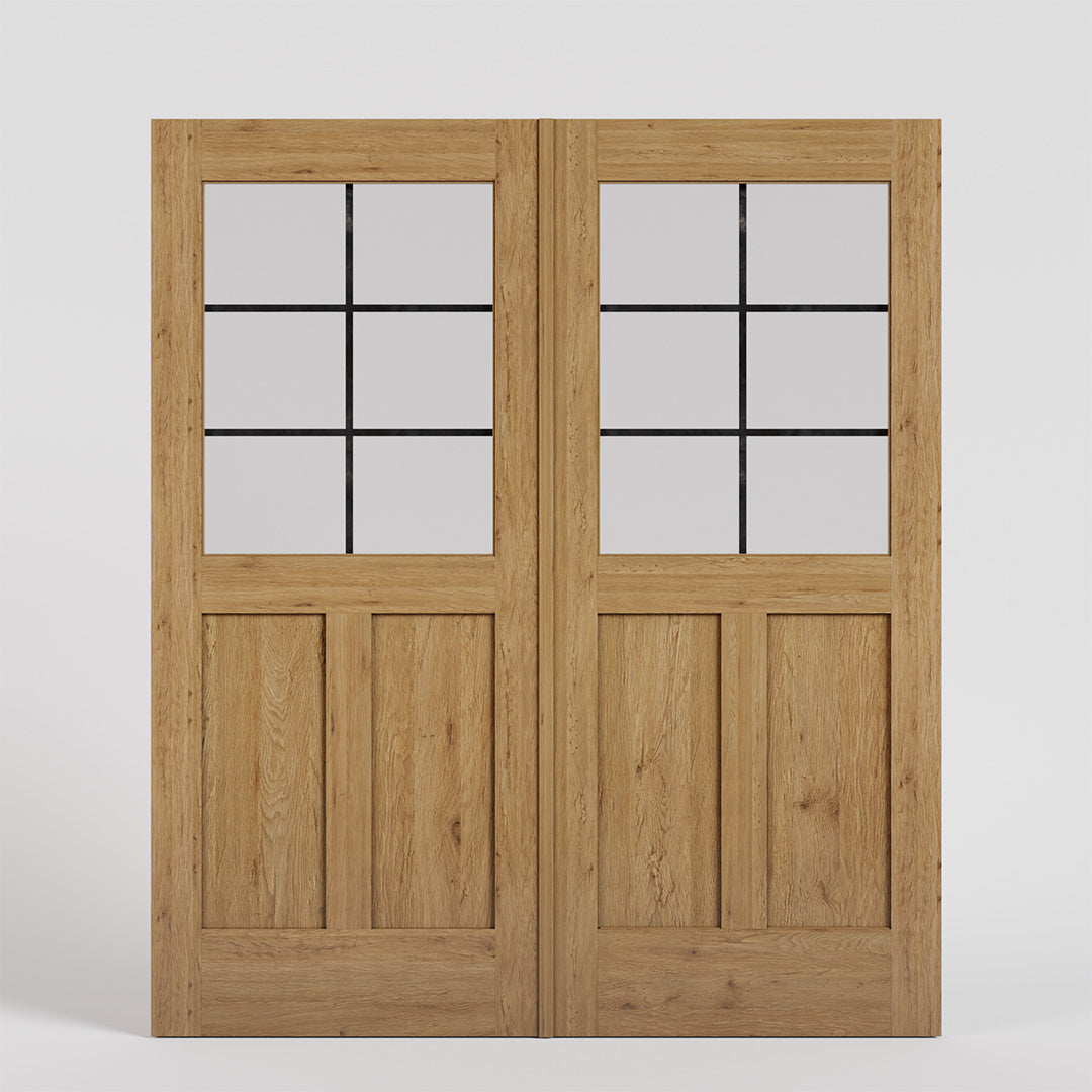 White Oak Half Glass Double French Doors 