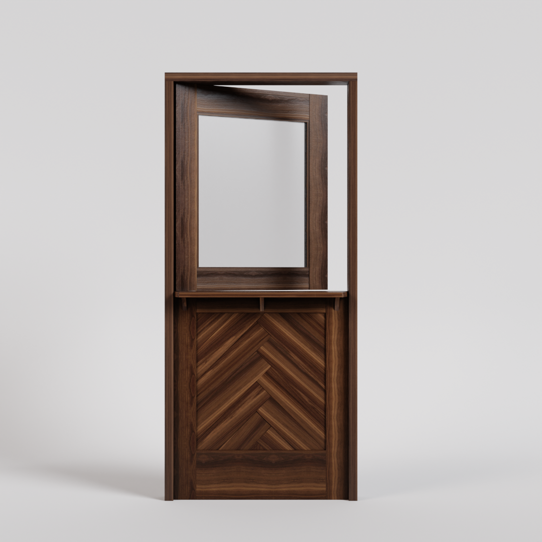 Herringbone Dutch door with shelf and jamb in black walnut