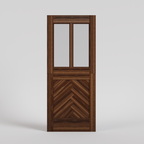 Herringbone Dutch Door with two vertical glass panels. In Black Walnut wood
