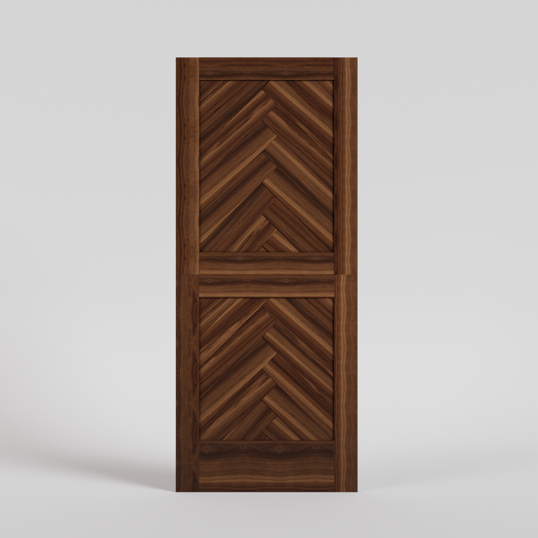 All wood Herringbone Dutch Door in Black Walnut