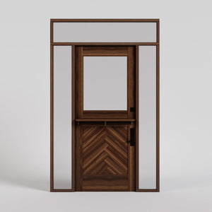 Herringbone Dutch Door with shelf, jamb, side lights, and transom. In Black Walnut