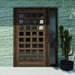 Lindamar 32 Light Pivot Door next to a cactus on a marble wall