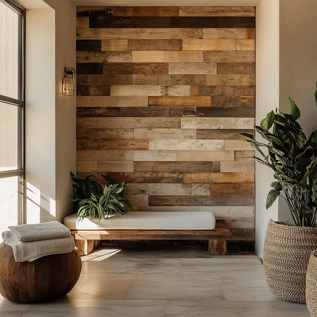 Mendocino Barn wood accent wall in a sunroom