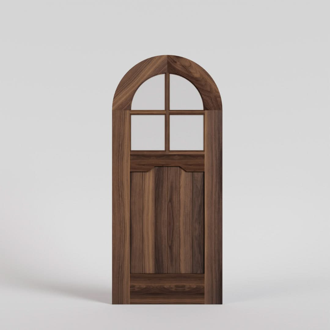 Round Top Door with Four Glass Panel Window in Black walnut