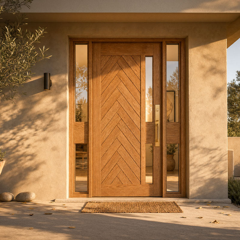 Odeon Herringbone Modern Entry Door in a Jpandi home.
