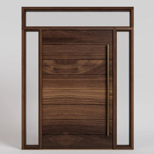 Walnut Wood Pacifica Contemporary Pivot Door with sidelights and transom