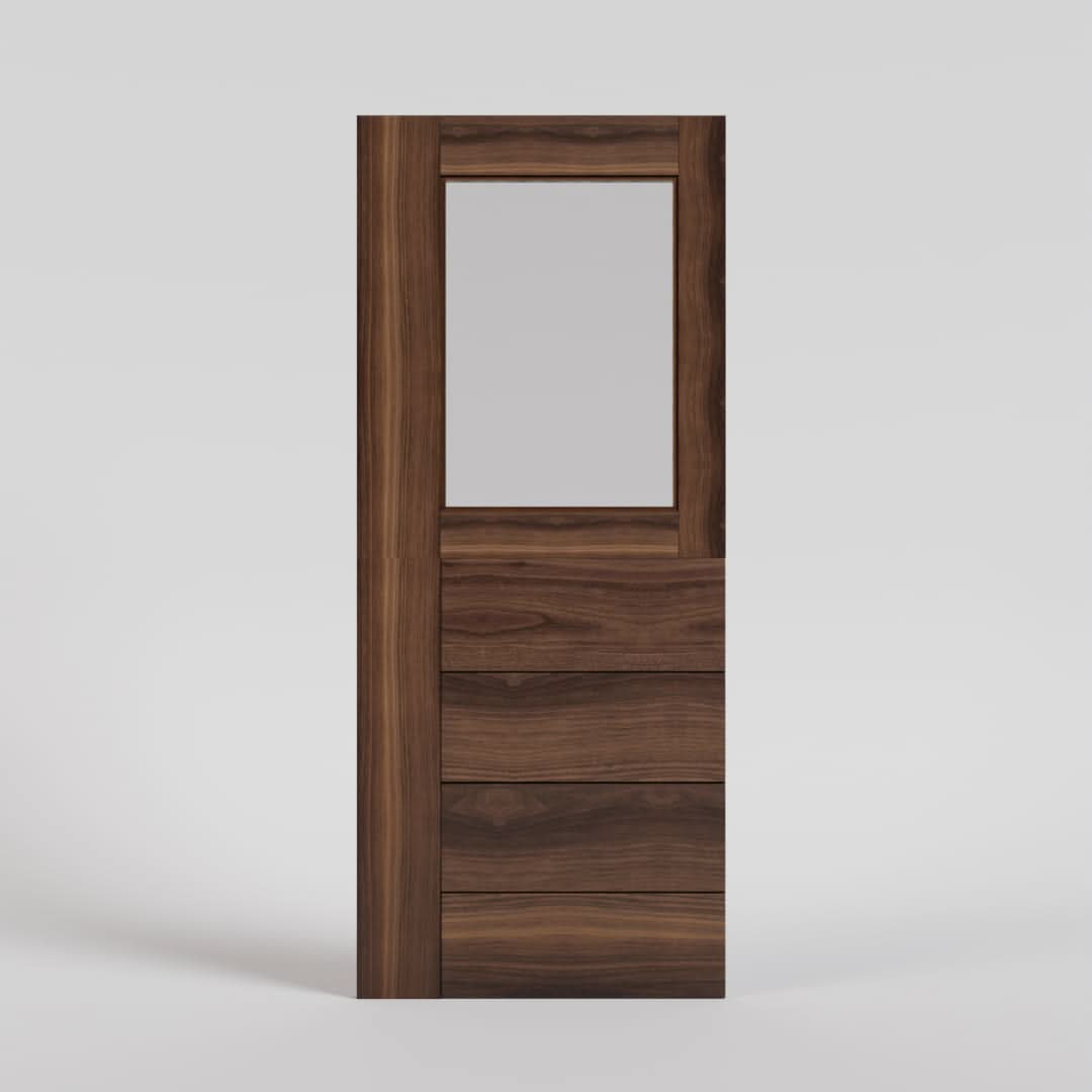 Black Walnut Peninsula Dutch Door with Single Glass Panel