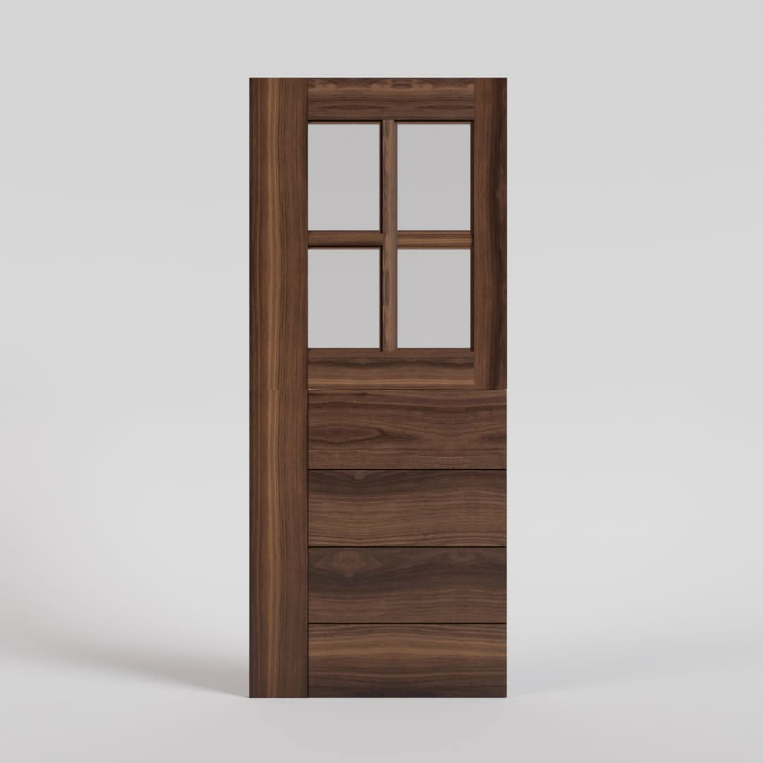 Black Walnut Peninsula Dutch Door with four glass panels