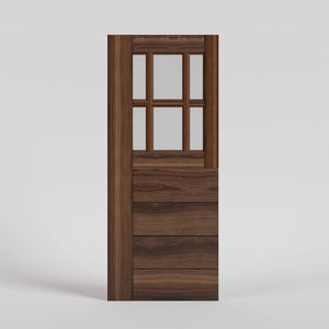 Black Walnut Peninsula Dutch Door with six vertical glass panels