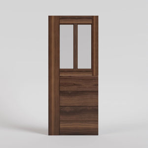 Black Walnut Peninsula Dutch Door with two vertical glass panels