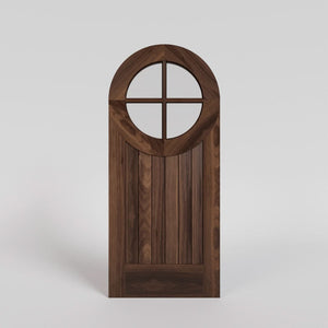 Round window four panel glass door in Black Walnut