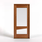 Wooden door with glass panels on a white background