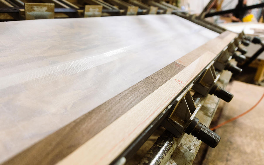 closeup of two strips of wood used for countertop