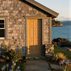 Waverly Mid-Century Modern front door in  quarter sawn white oak in a Washington coastal home.