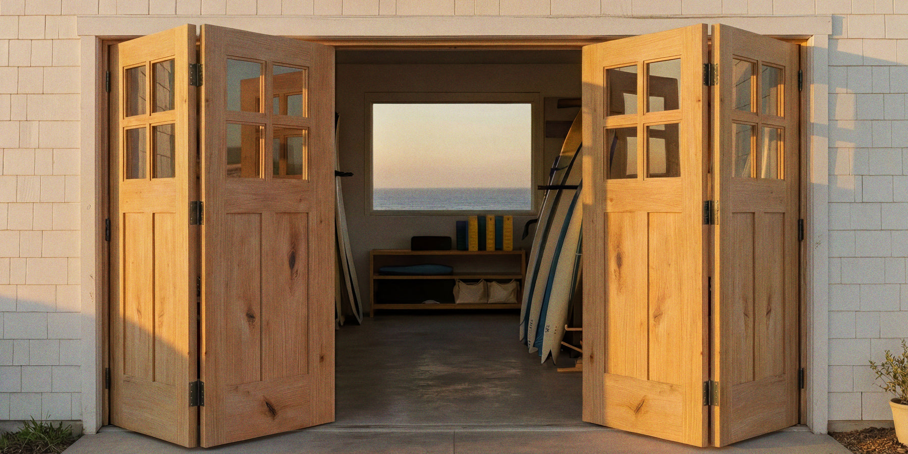 Mackenzie Bifolding Garage Door with Glass | Solid Wood | RealCraft