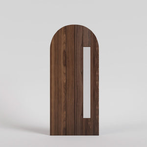 Round Top Flush Plank Door with window in Black Walnut