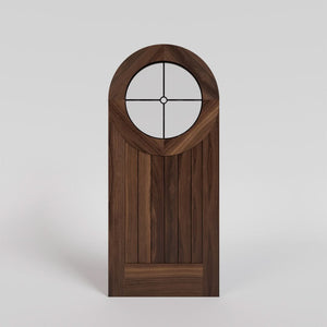 Round Window Door with leaded glass in Black Walnut