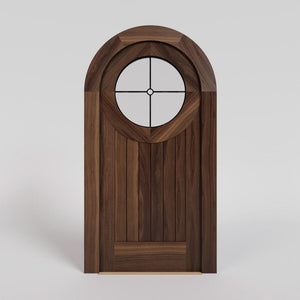 Round Window Door with Leaded Glass with matching casing in Black Walnut