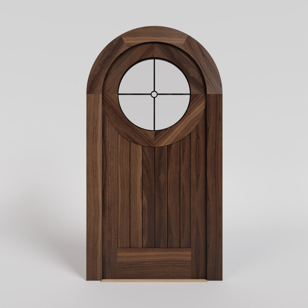 Round Window Door with Leaded Glass with matching casing in Black Walnut