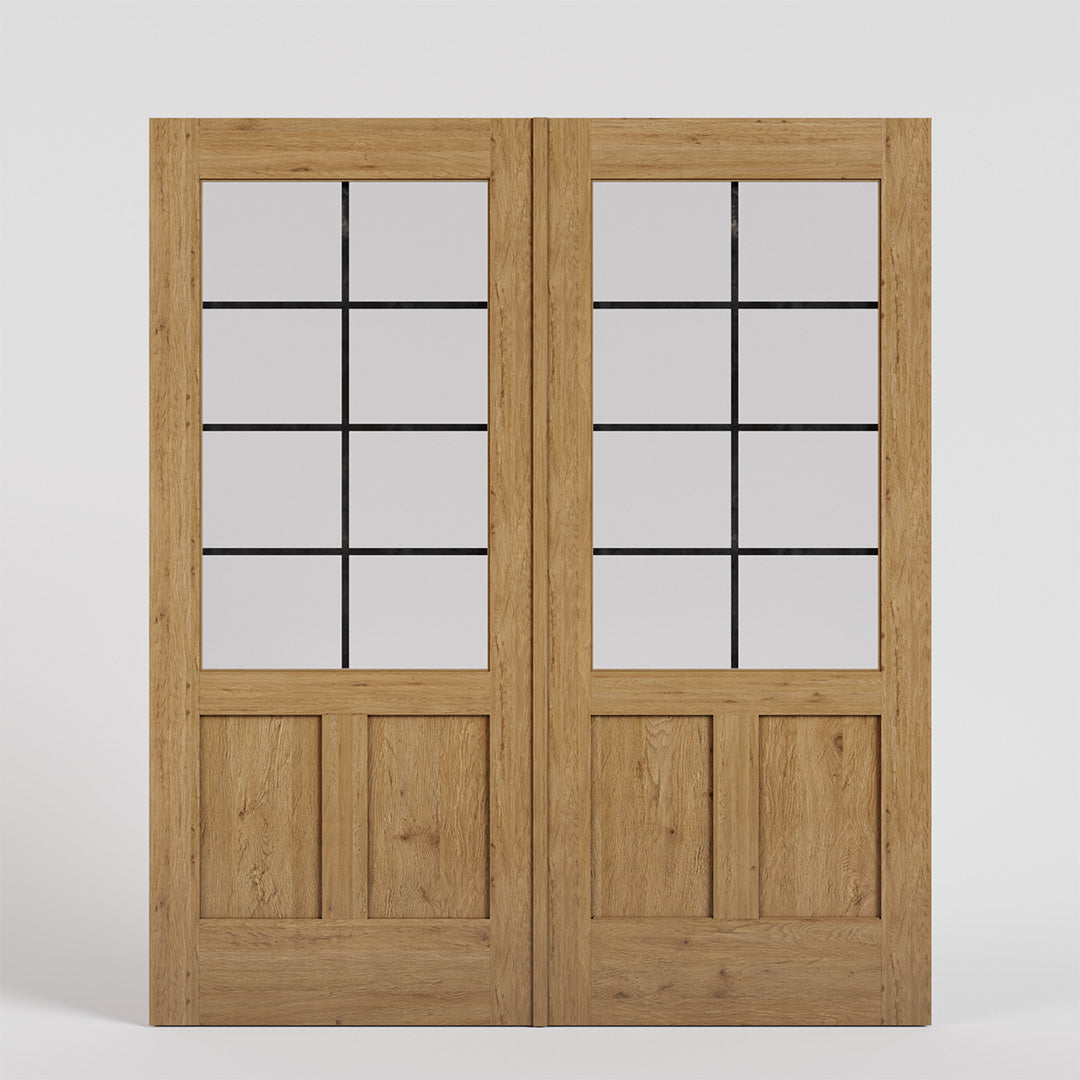 White Oak 3/4 Glass Exterior French Doors