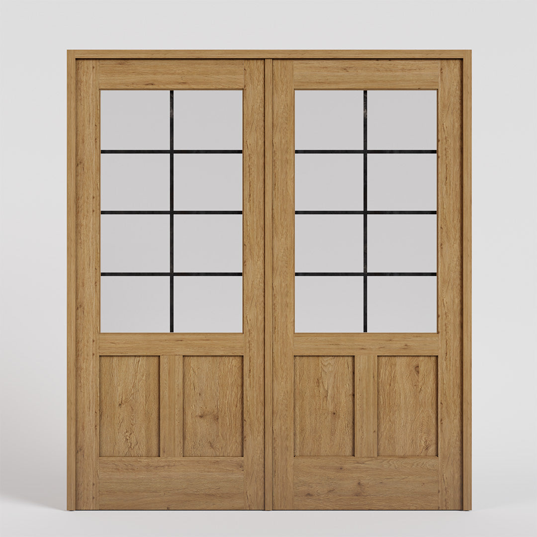 Pre-hung White Oak 3/4 Glass Exterior French Doors