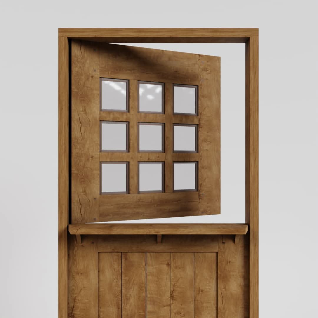 detail of White Oak upper door leaf with nine glass panels