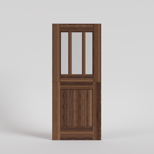 Black Walnut Craftsman Traditional Dutch Door with three vertical glass panels