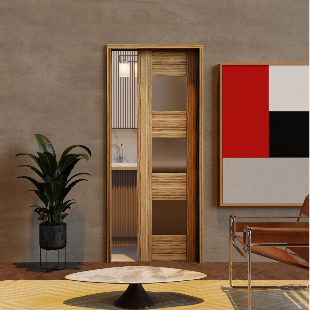 Tri Window Mid-Century Modern Pocket Door