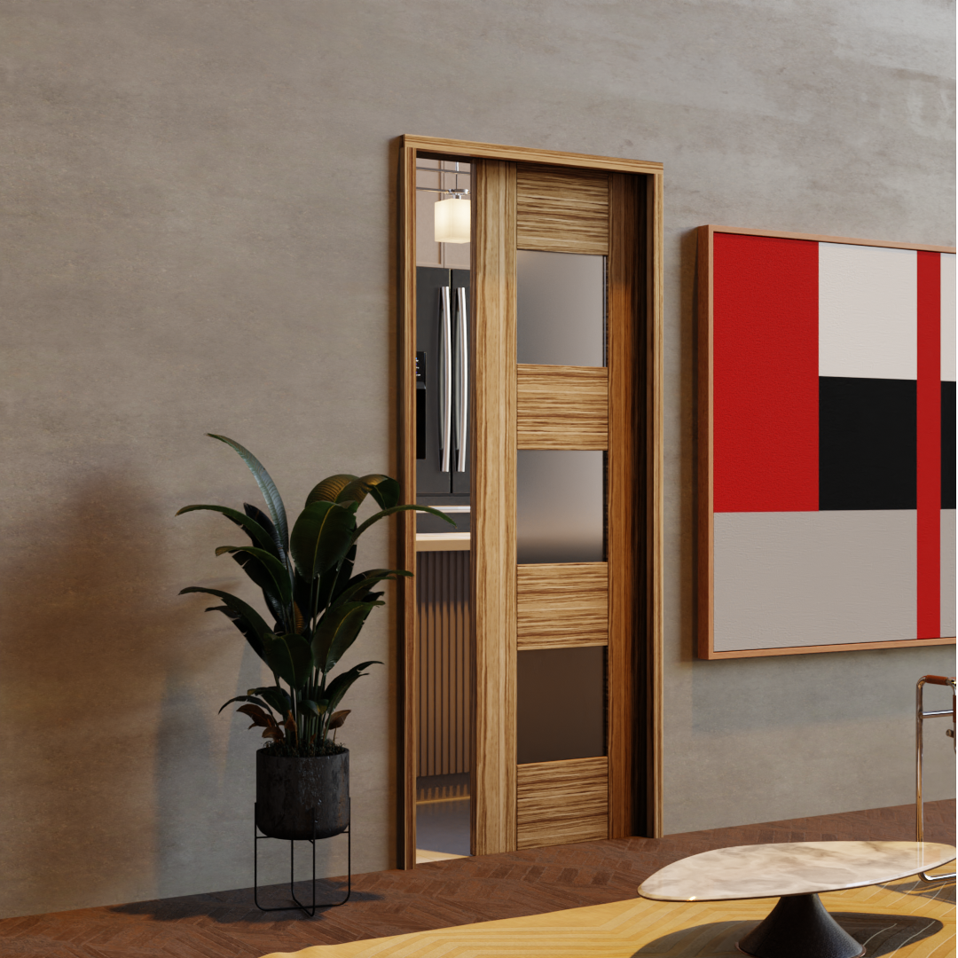 Tri Window Mid-Century Modern Pocket Door