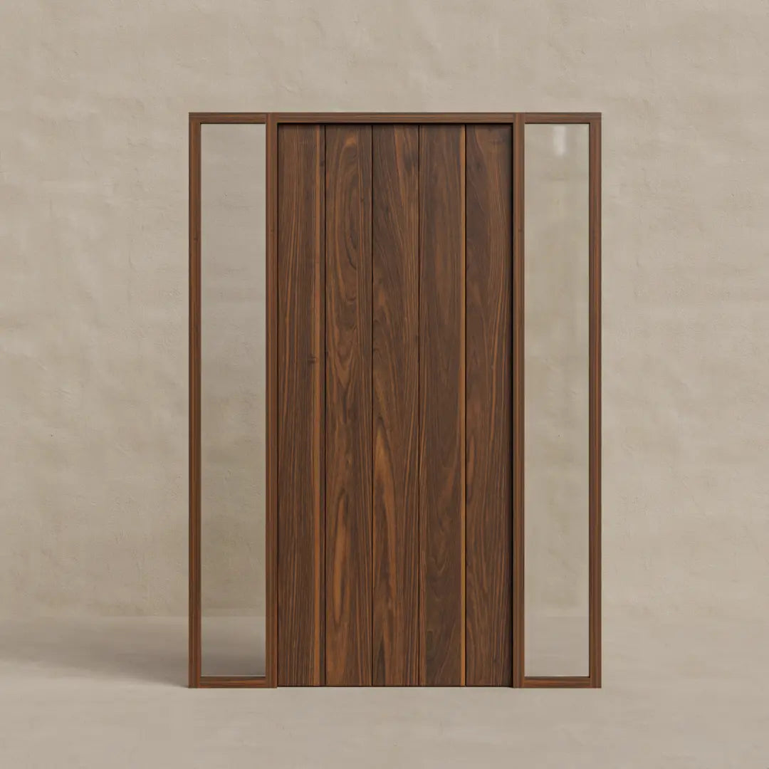 True Plank Wood Front Door with Sidelights