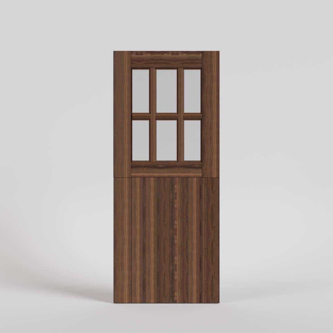 Black Walnut True Plank Dutch Door with 6 vertical glass panels