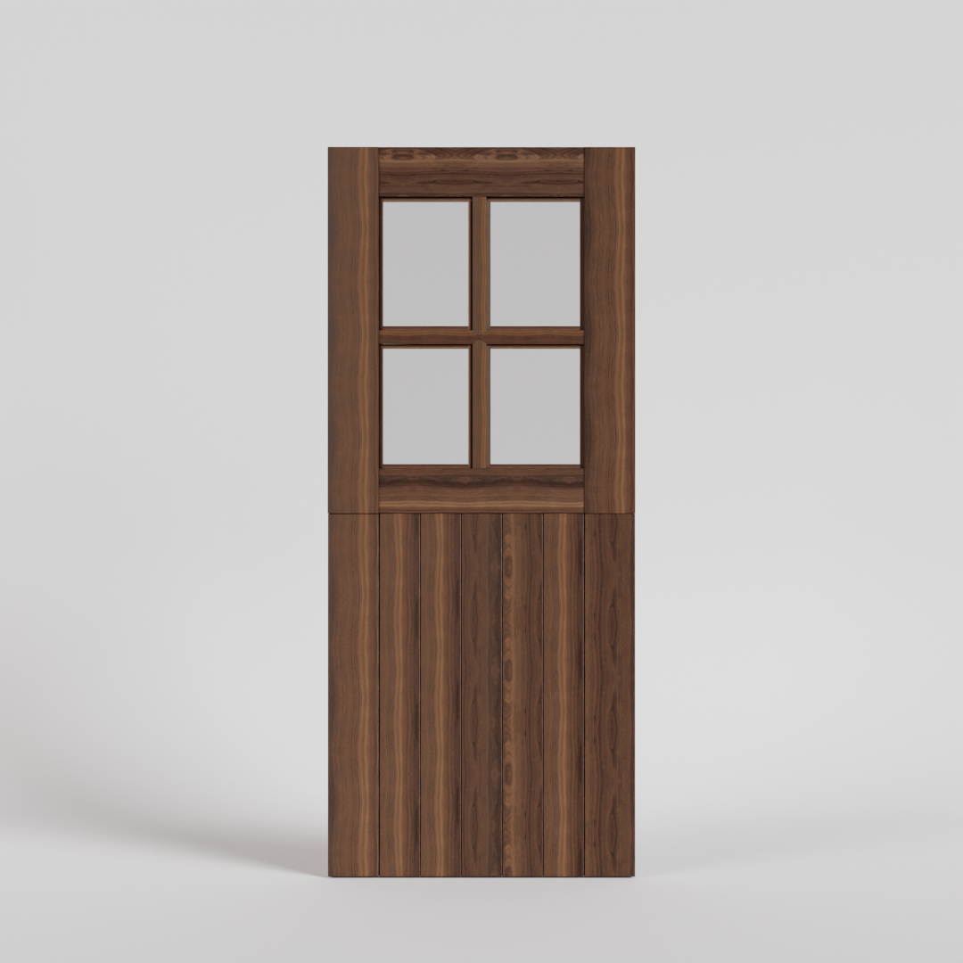 Black Walnut True Plank Dutch Door with four glass panels