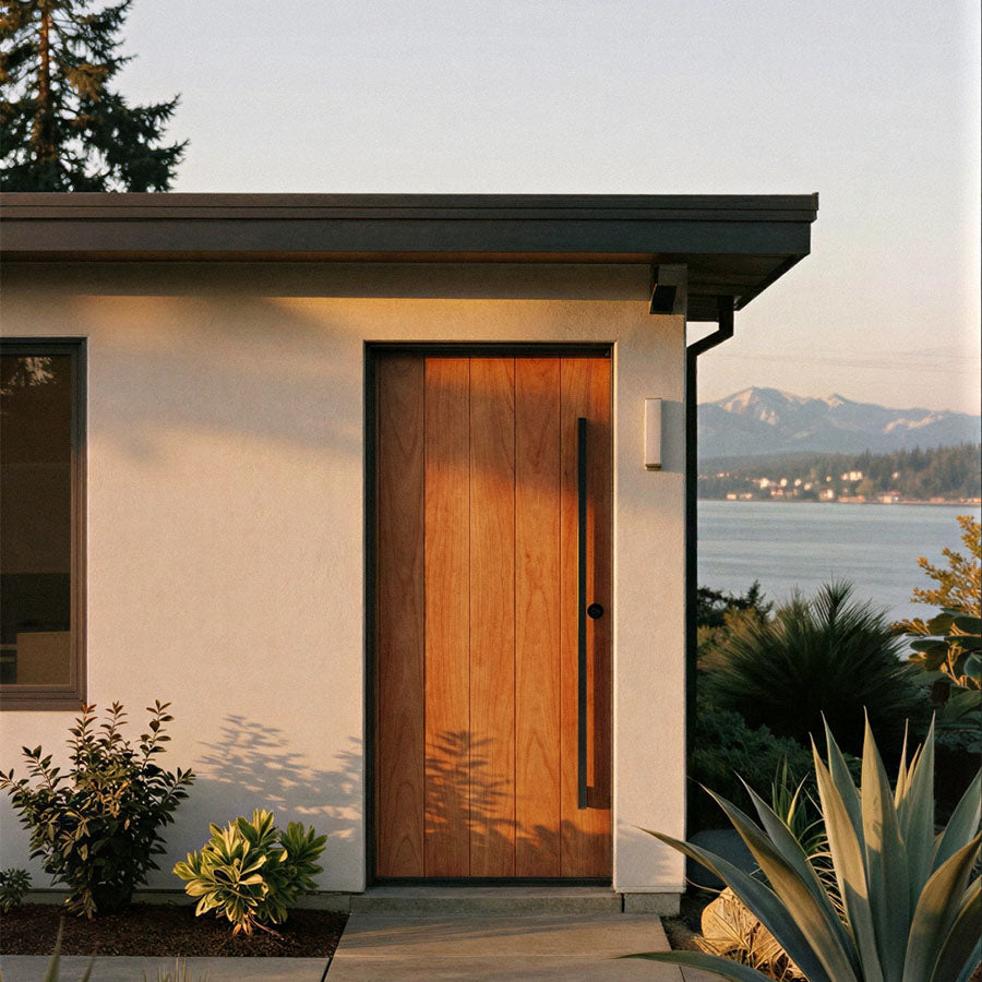 Cherry Wood True Plank modern Front Door in Cherry wood