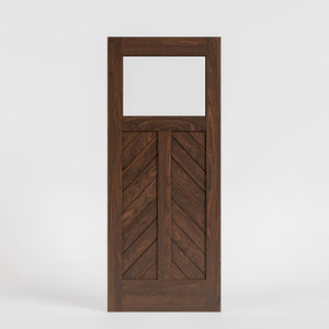 Laguna Chevron Paneled Solid Wood Exterior Door With Window on a white background