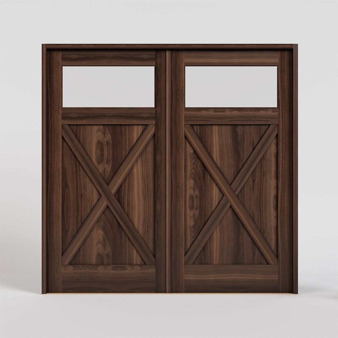 Chelan High Bar X Brace Carriage Doors with Glass | RealCraft