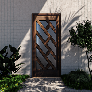 Zuma Diagonal Glass Front Door in a garden in white wall