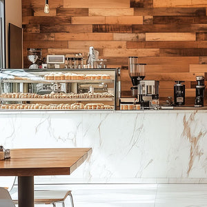 Lexington Reclaimed Wood Accent Wall Panels in a bakery