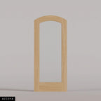 Amalfi arched door in Accoya, with a single full-height glass panel. Labeled wood species view.