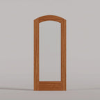 Amalfi arched door in Sapele Mahogany, with a single full-height glass panel.